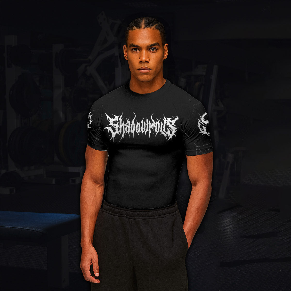 Web of the Damned Men’s Short Sleeve Rash Guard - lifestyle view