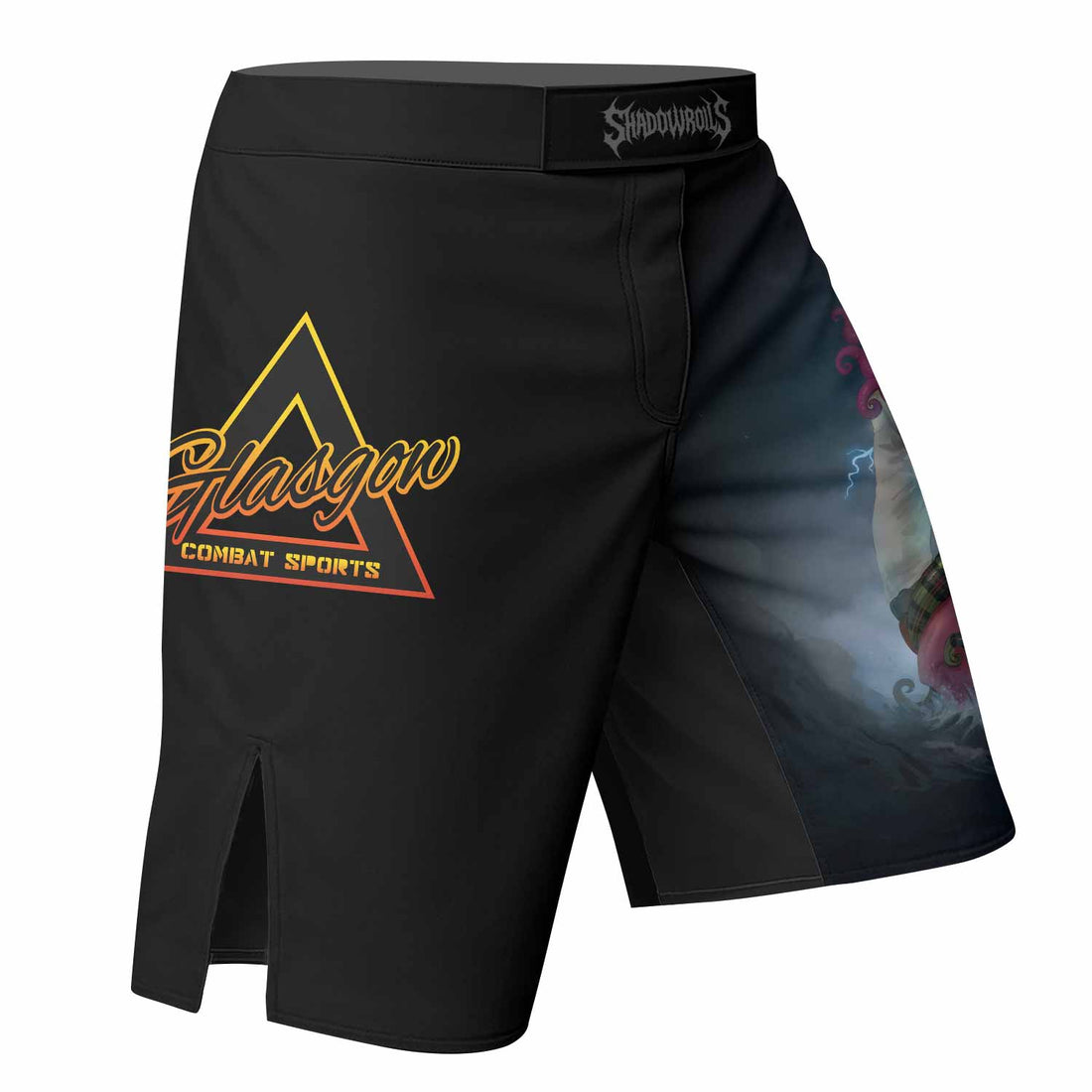 White Ranked Cthulhu MMA Fight Shorts – left side mockup