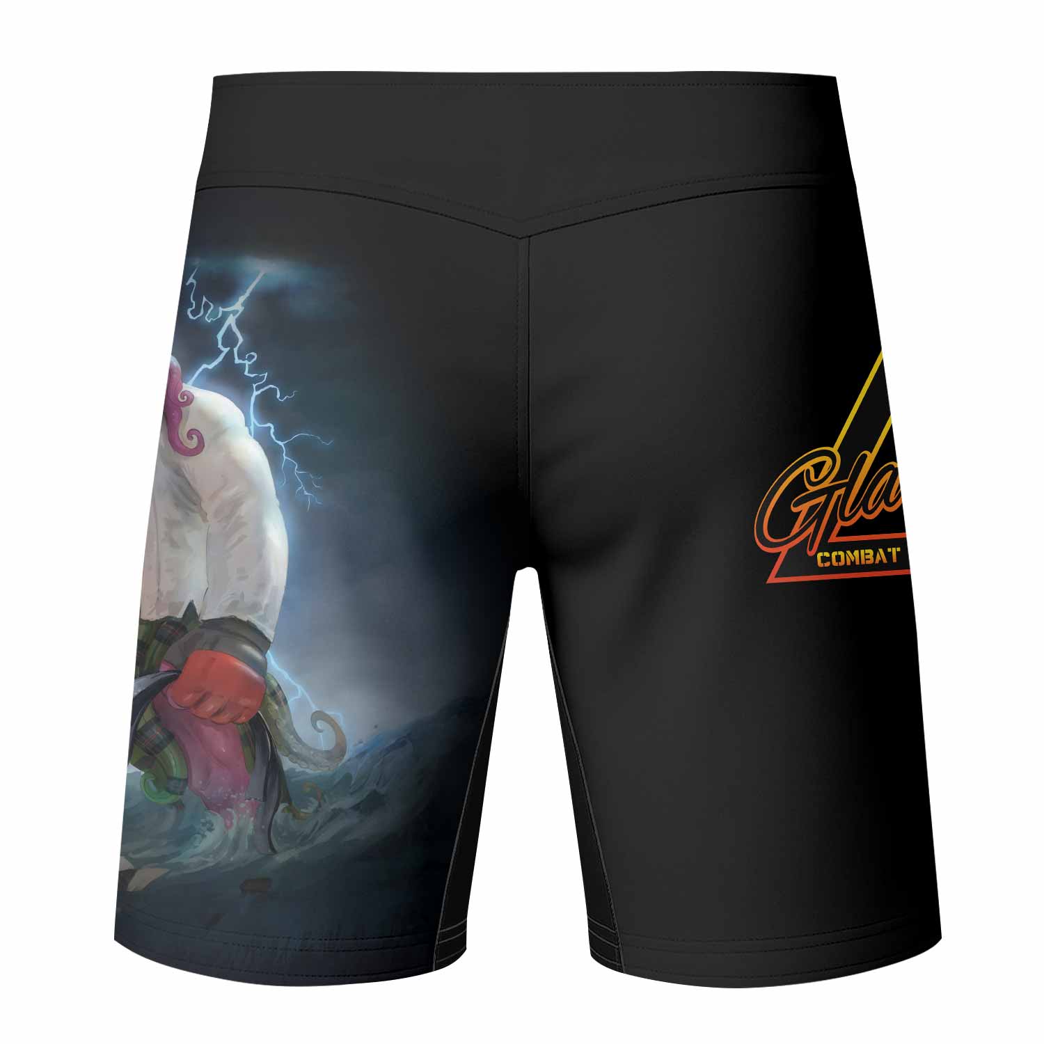 White Ranked Cthulhu MMA Fight Shorts – back view mockup 