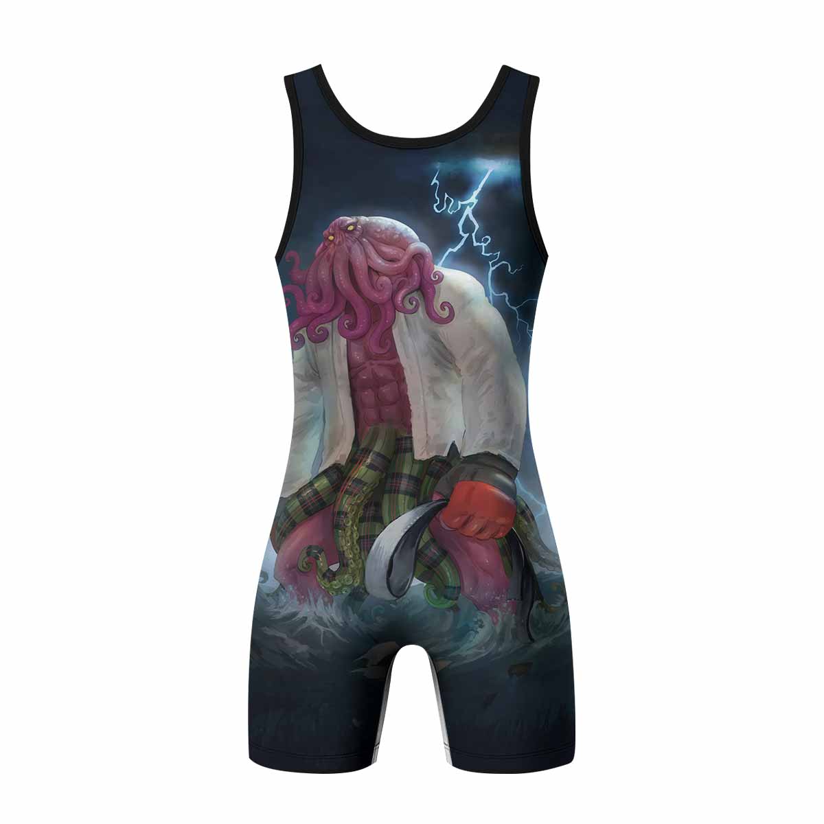 White Ranked Cthulhu Wrestling Singlet – back view mockup 