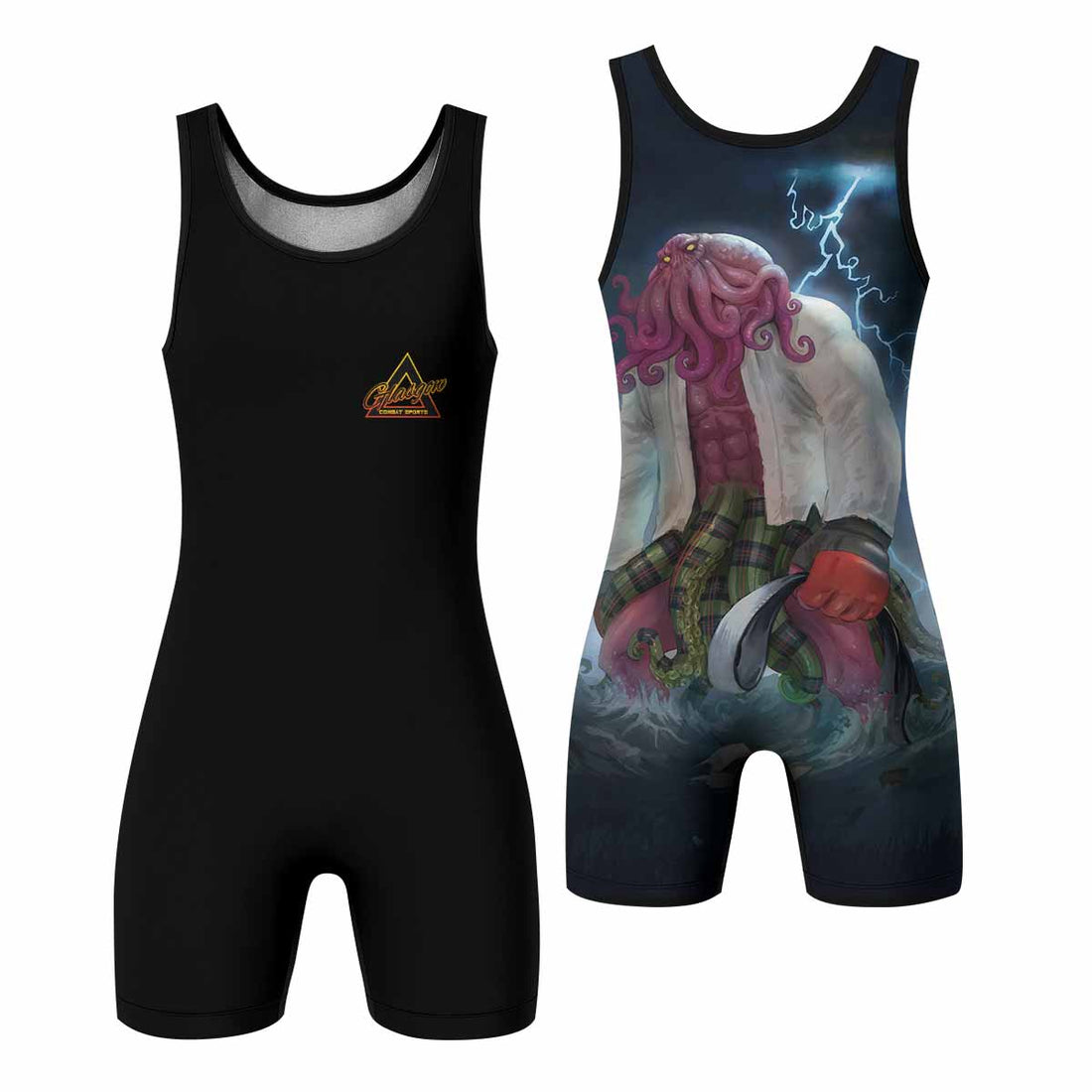 White Ranked Cthulhu Wrestling Singlet – front and back view