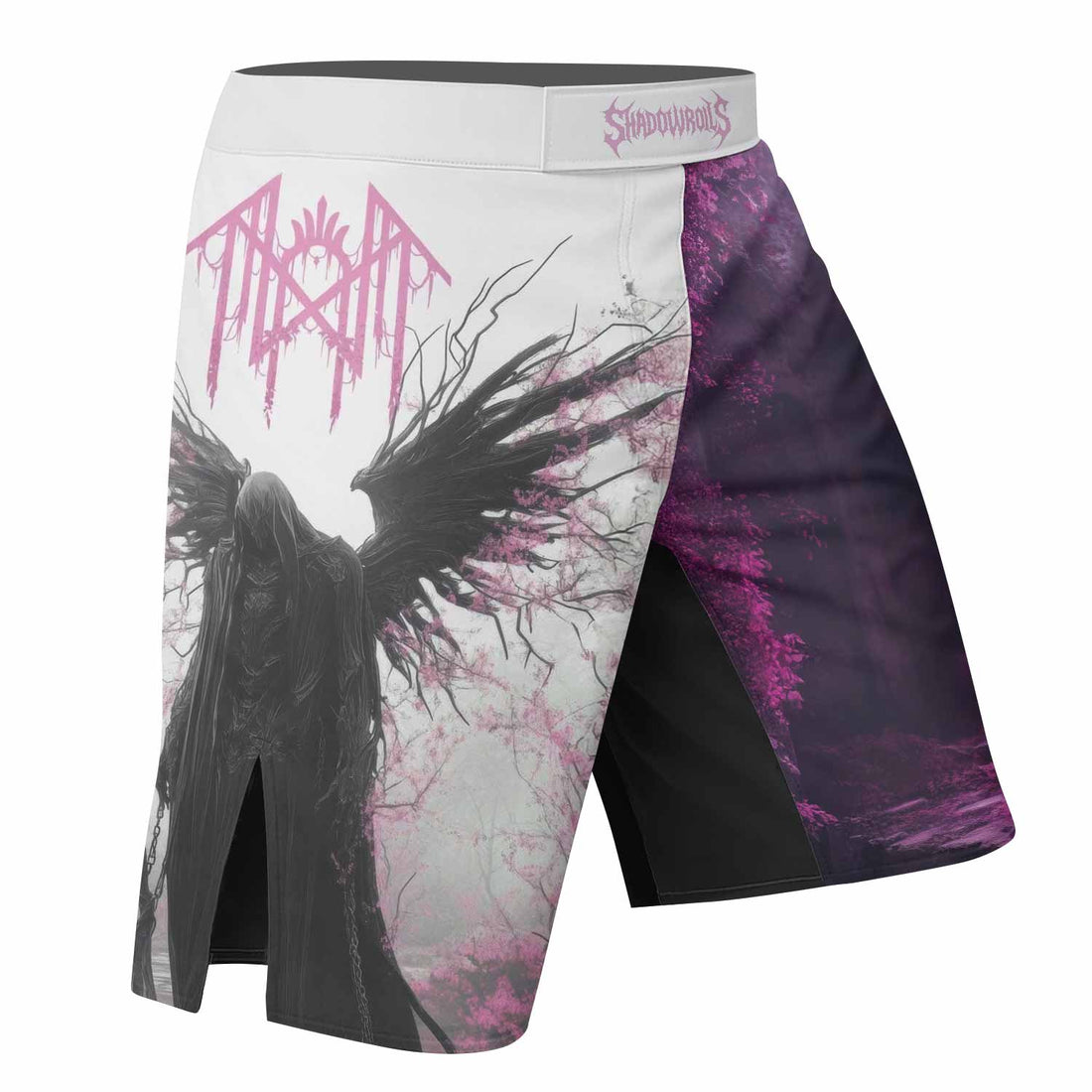 Wings of Death Fight Shorts - right side mockup