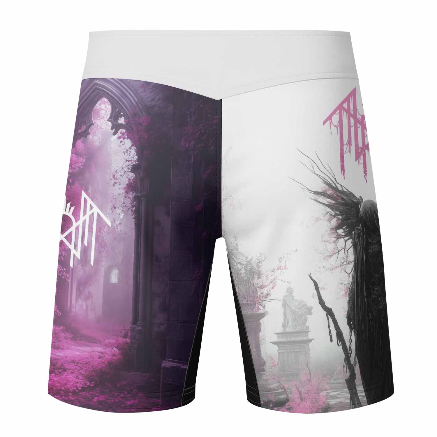 Wings of Death Fight Shorts - back view mockup