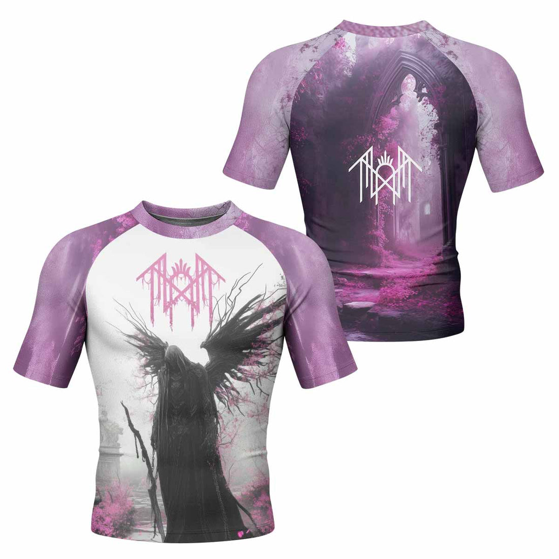 Wings of Death Men's Rash Guard Short Sleeve - front and back view