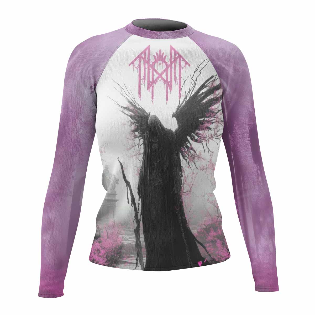 Wings of Death Women's Rash Guard Long Sleeve - front view mockup 