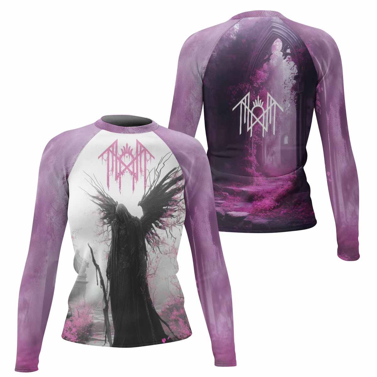 Wings of Death Women's Rash Guard Long Sleeve - front and back view