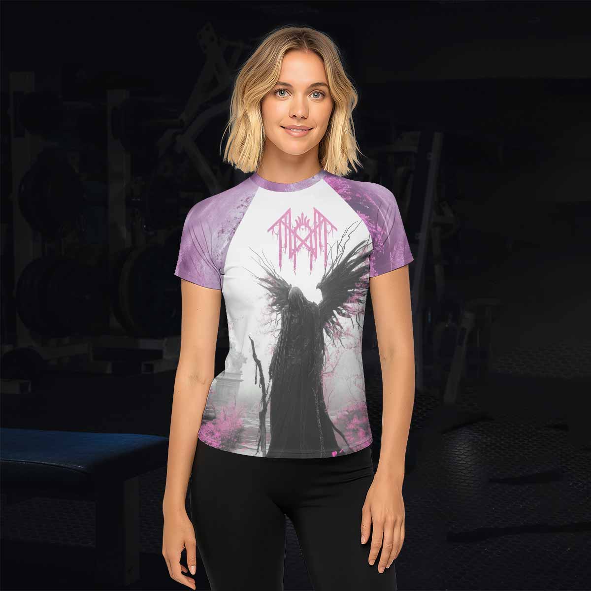 Wings of Death Women's Rash Guard Short Sleeve - lifestyle view