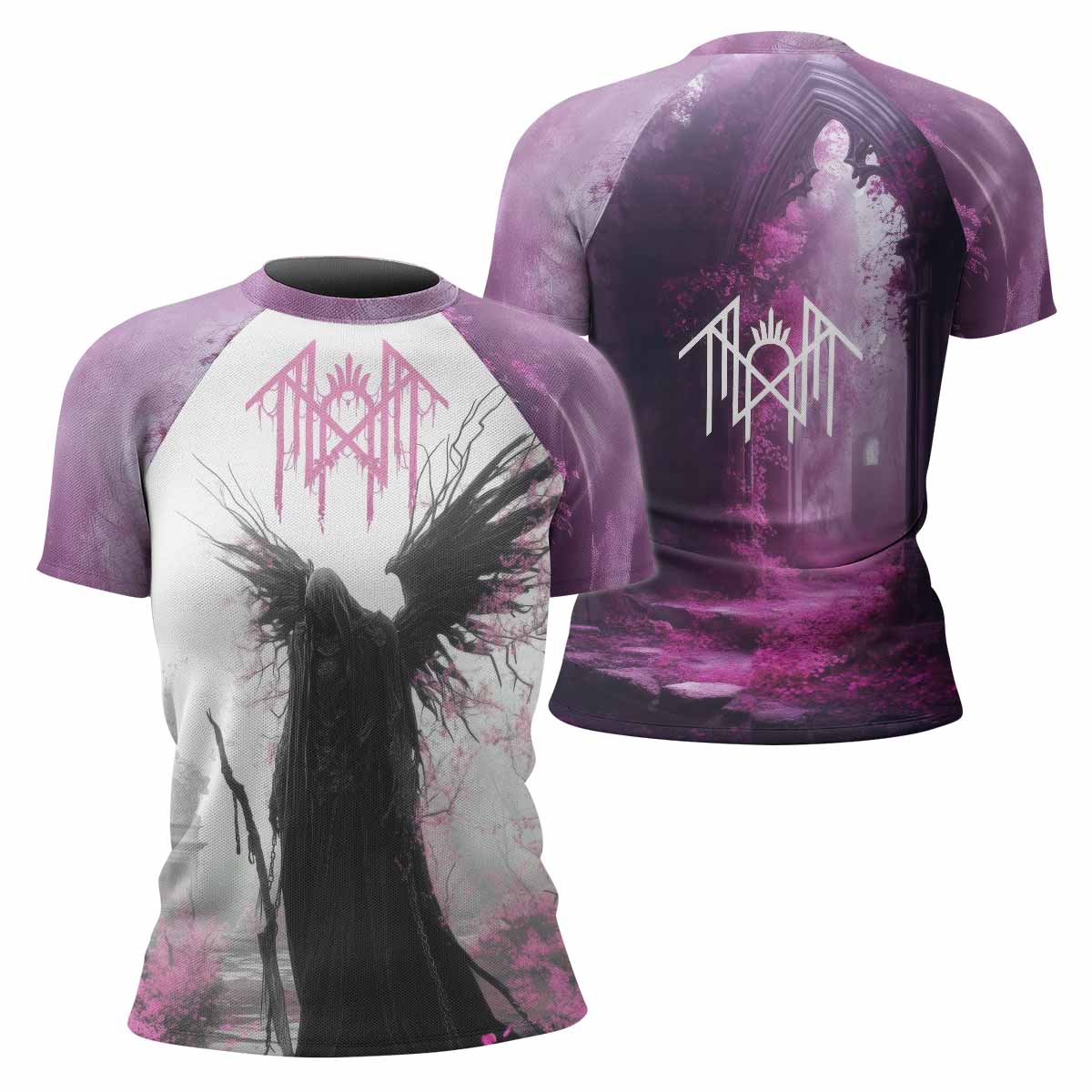 Wings of Death Women's Rash Guard Short Sleeve - front and back view