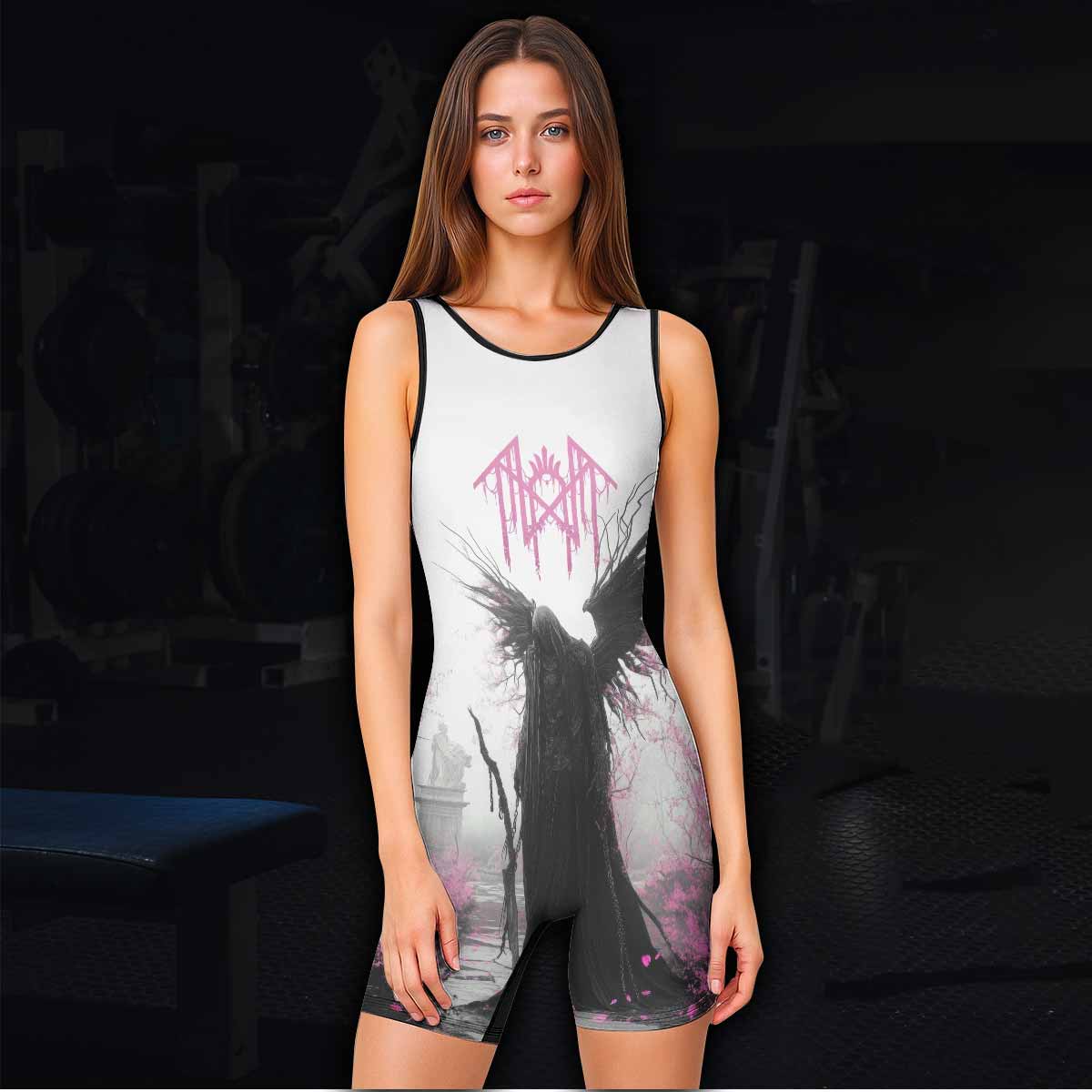 Wings of Death Wrestling Singlet - women's lifestyle view