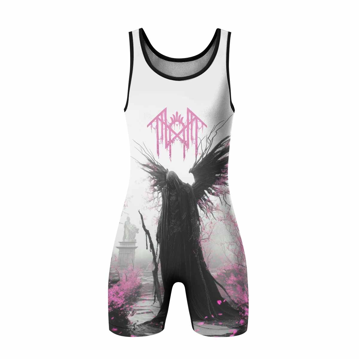 Wings of Death Wrestling Singlet - front view mockup 