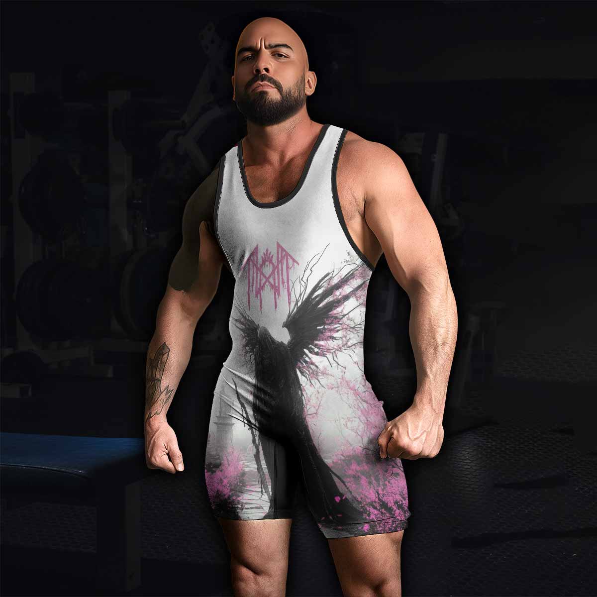 Wings of Death Wrestling Singlet - men's lifestyle view