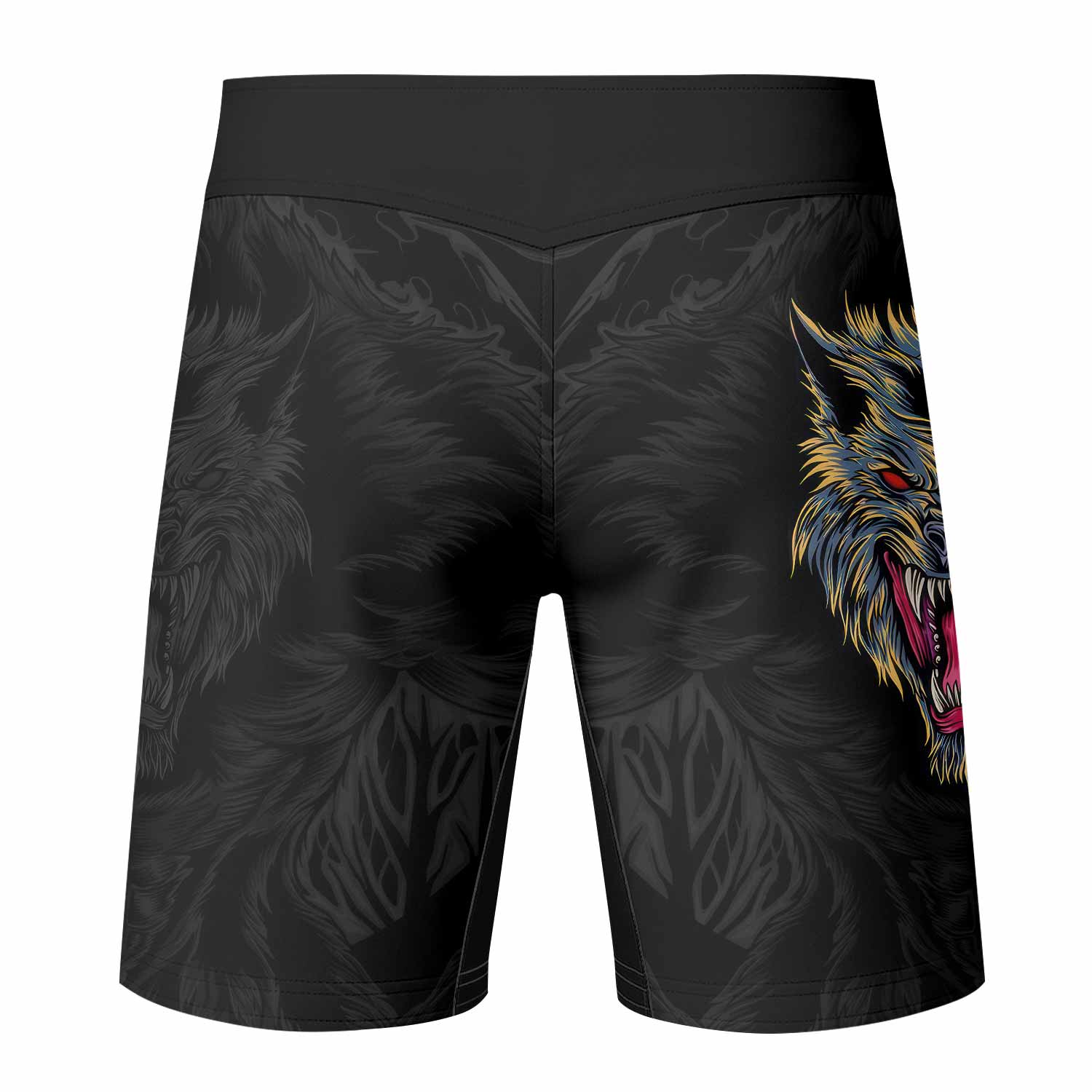 Wolf Rage Fight Shorts - back view mockup