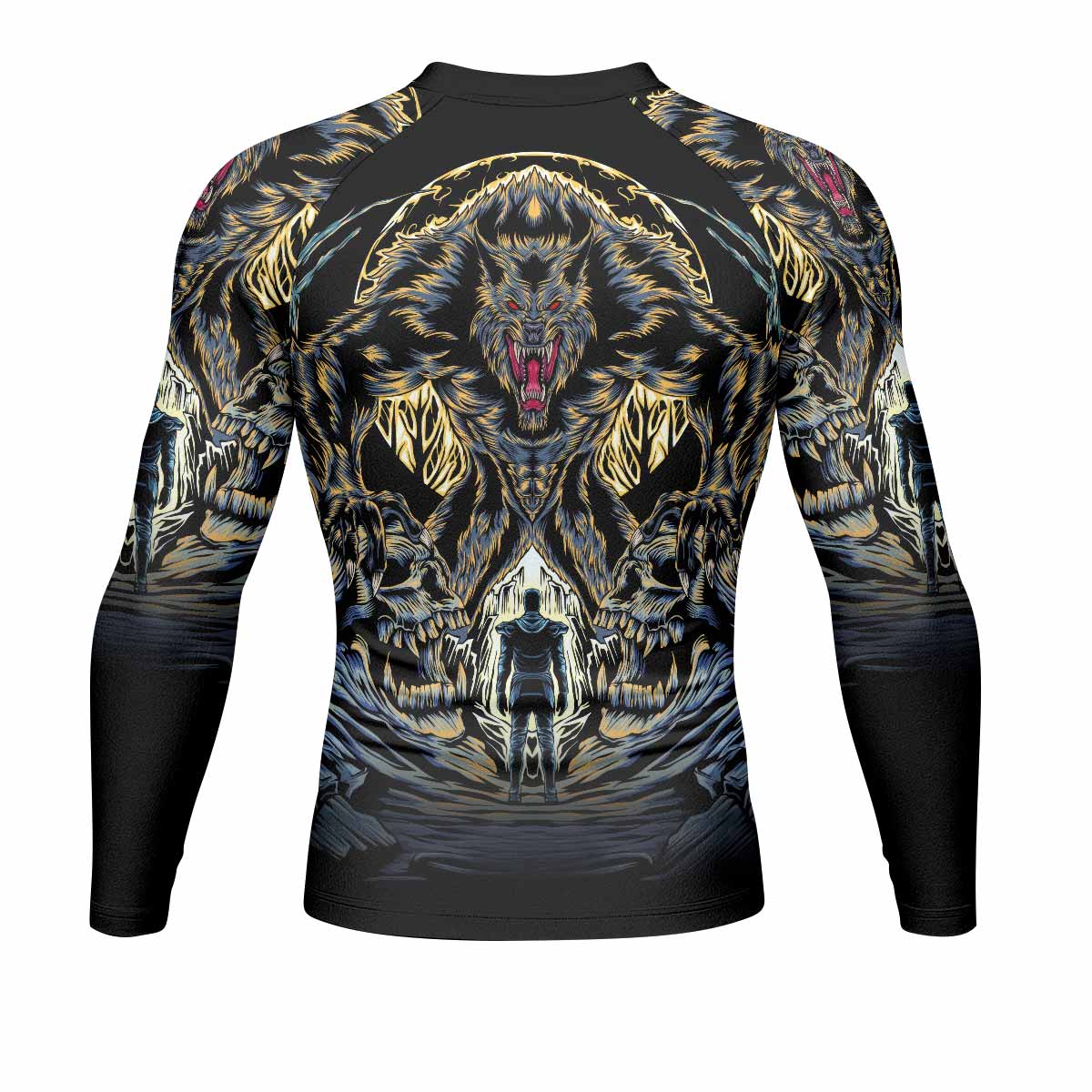 Wolf Rage Men's Rash Guard Long Sleeve - back view mockup 