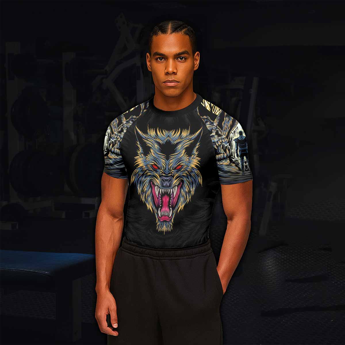 Wolf Rage Men's Rash Guard Short Sleeve - lifestyle view