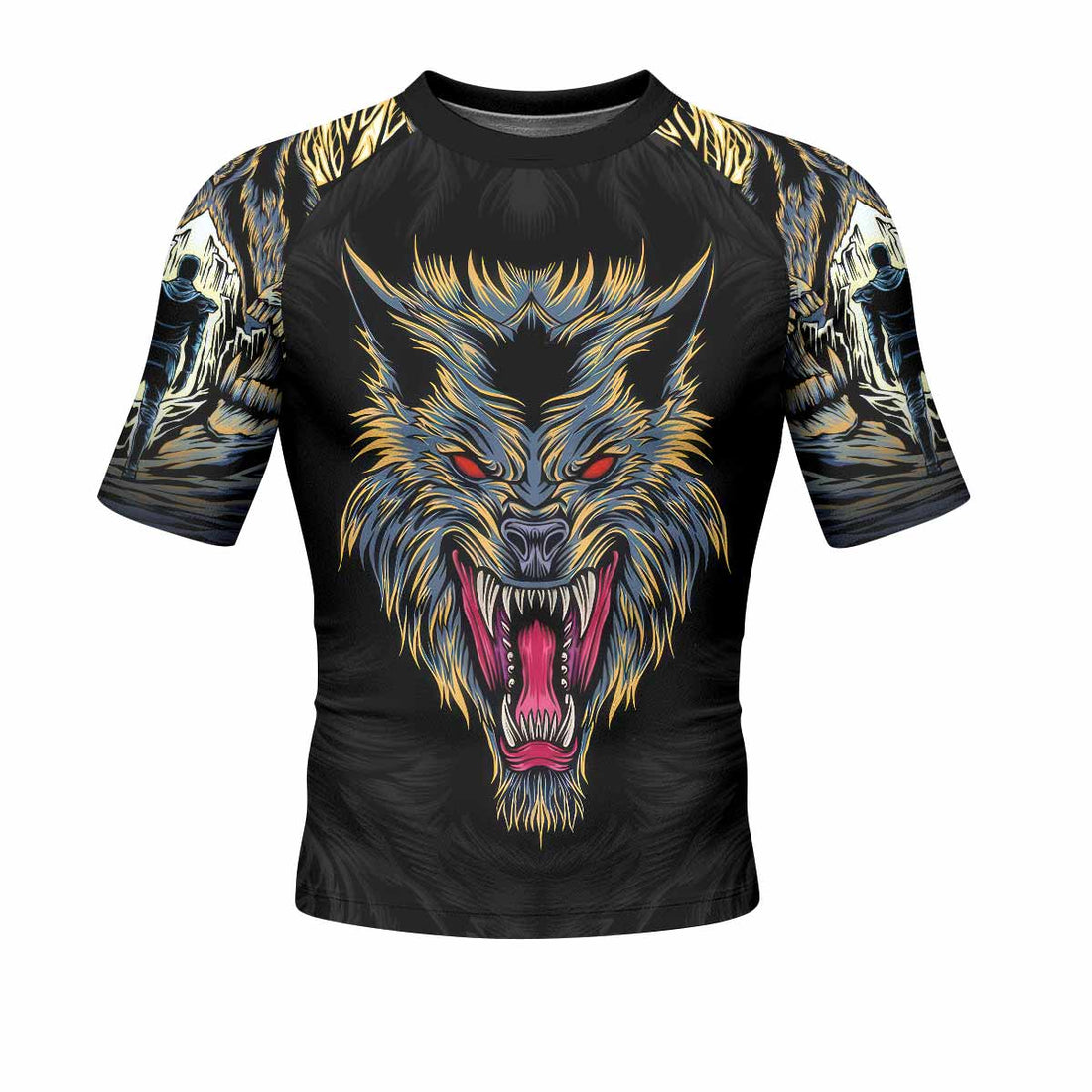 Wolf Rage Men's Rash Guard Short Sleeve - front and back view