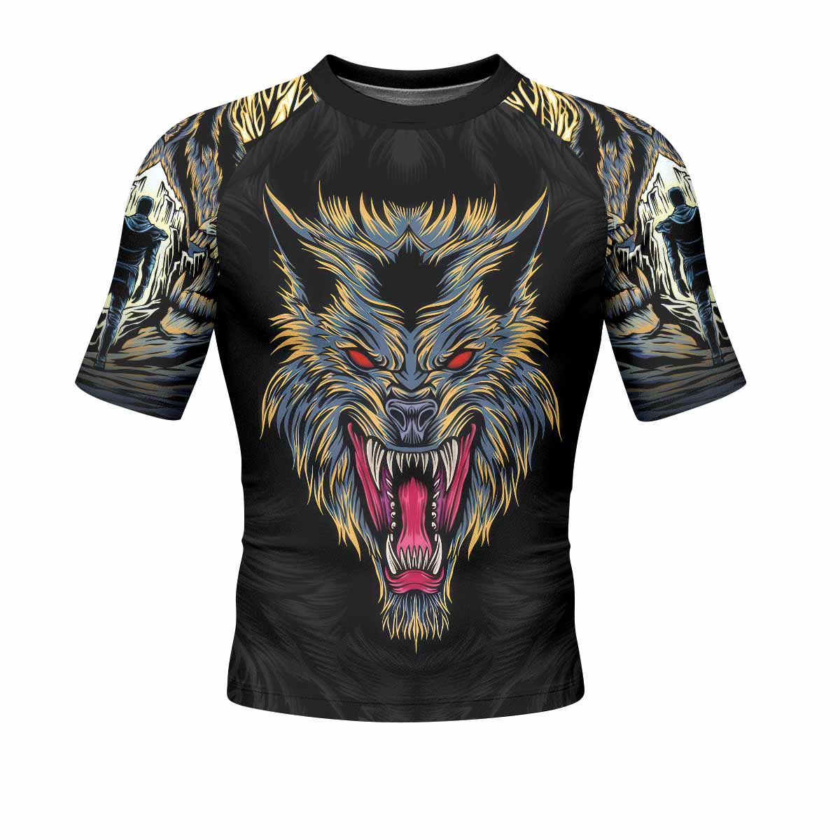 Wolf Rage Men's Rash Guard Short Sleeve - front view mockup 