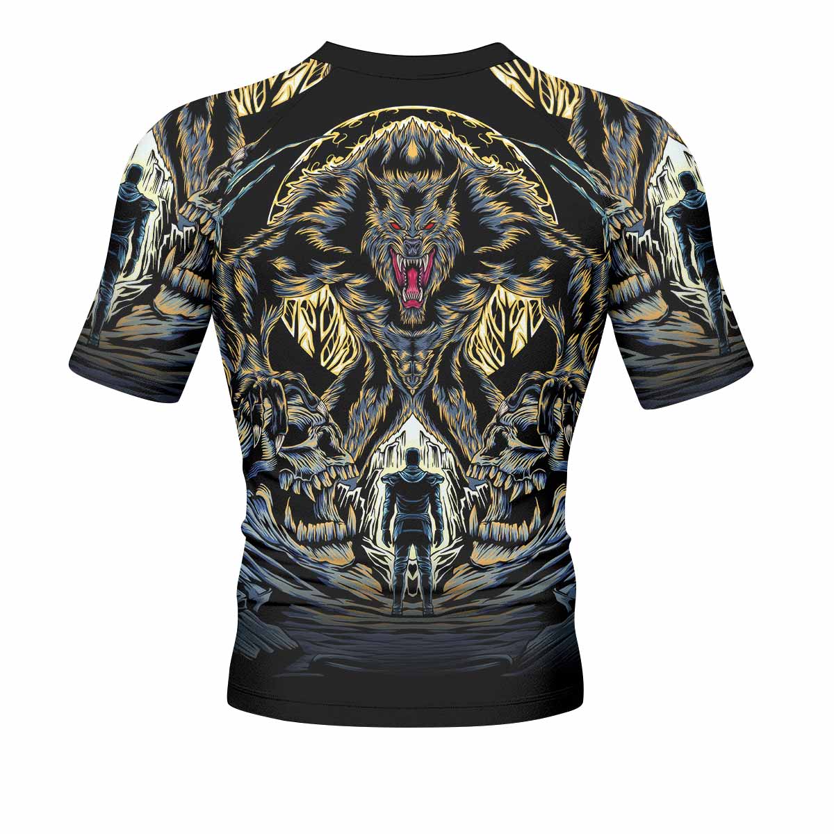 Wolf Rage Men's Rash Guard Short Sleeve - back view mockup 
