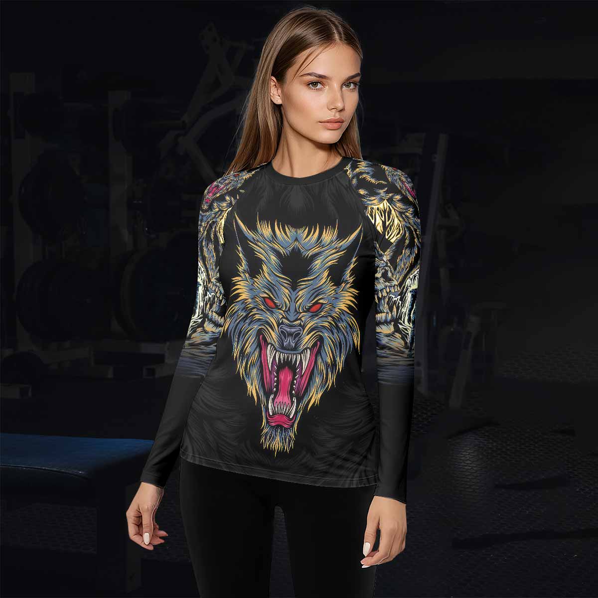 Wolf Rage Women's Rash Guard Long Sleeve - lifestyle view
