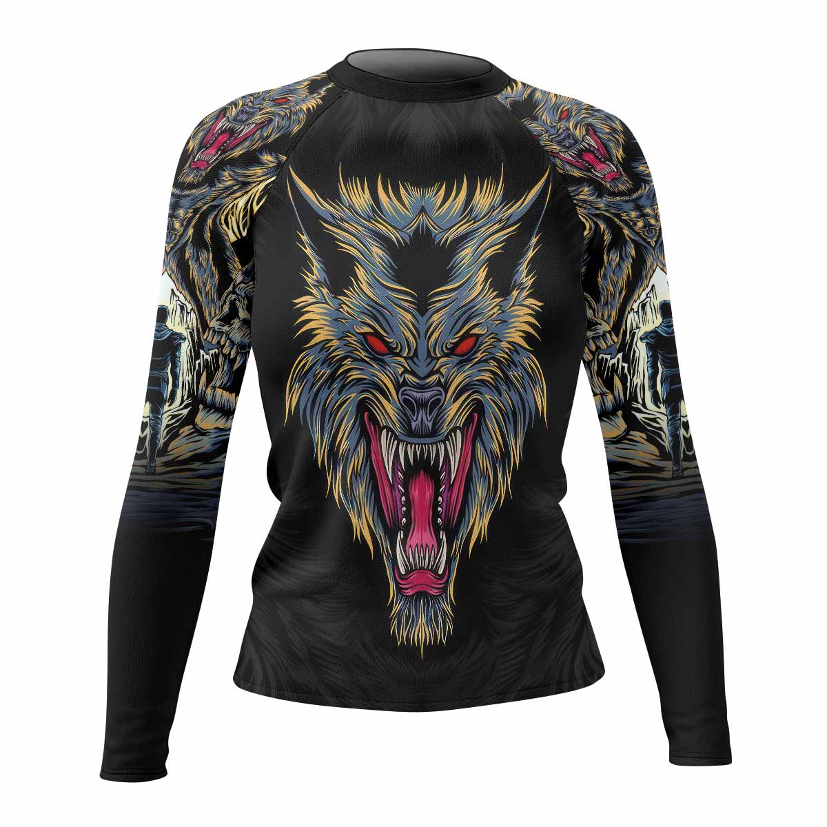 Wolf Rage Women's Rash Guard Long Sleeve - front view mockup 
