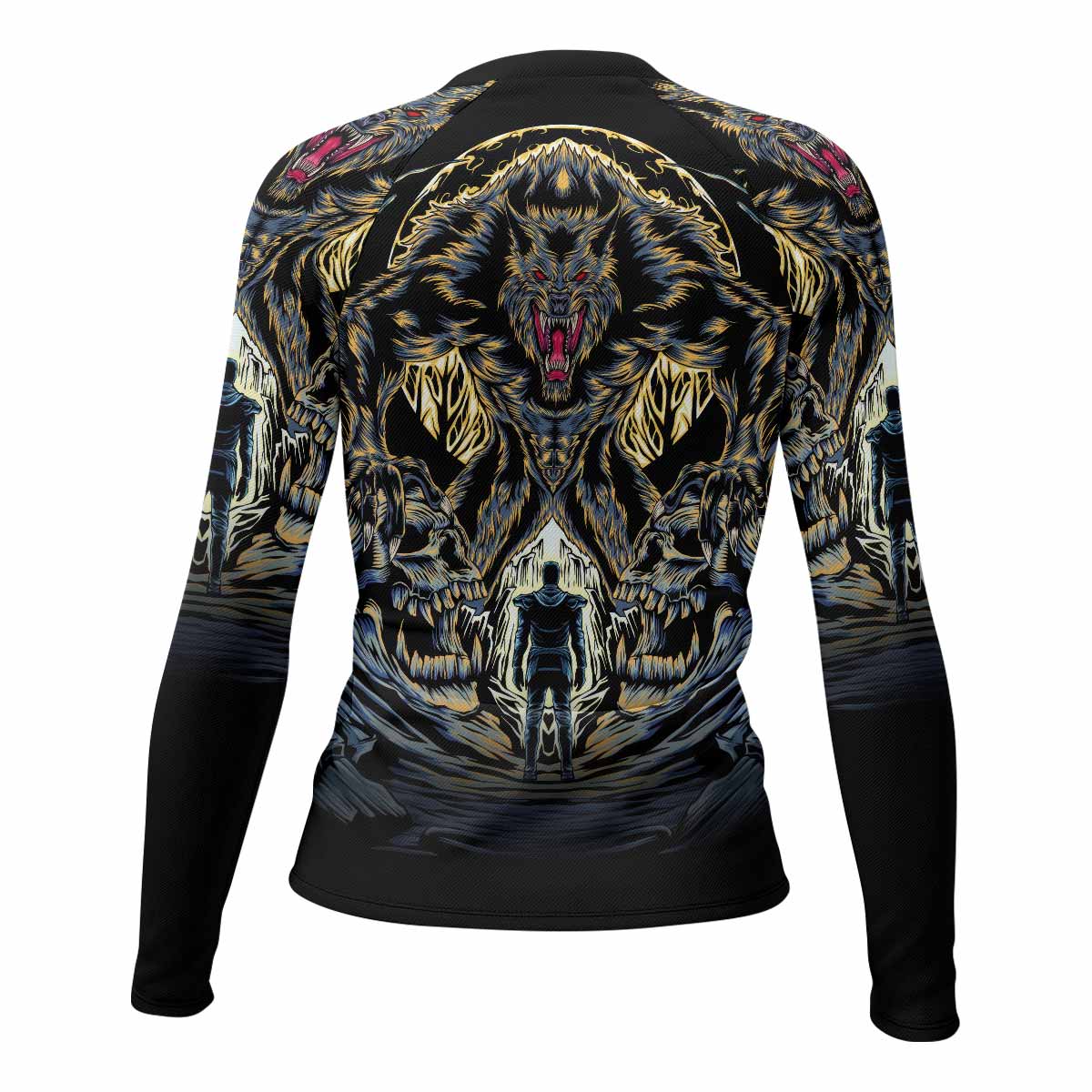 Wolf Rage Women's Rash Guard Long Sleeve - back view mockup 