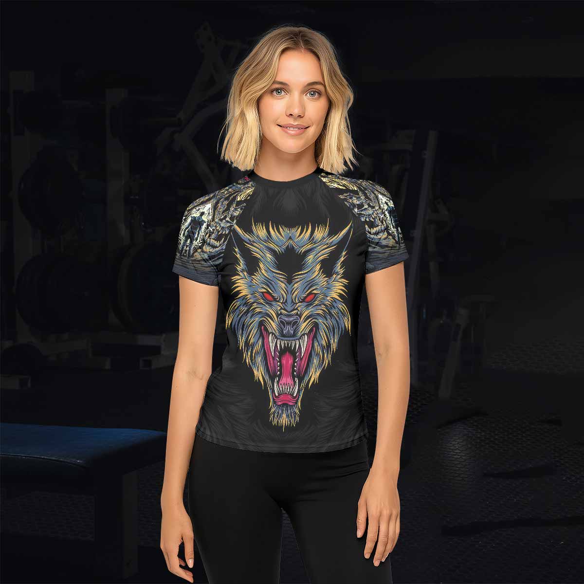 Wolf Rage Women's Rash Guard Short Sleeve - lifestyle view
