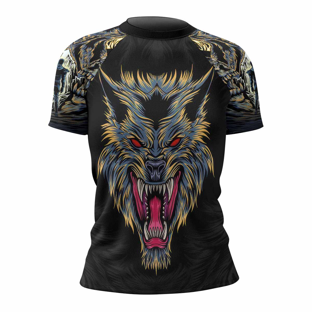 Wolf Rage Women's Rash Guard Short Sleeve - front view mockup 