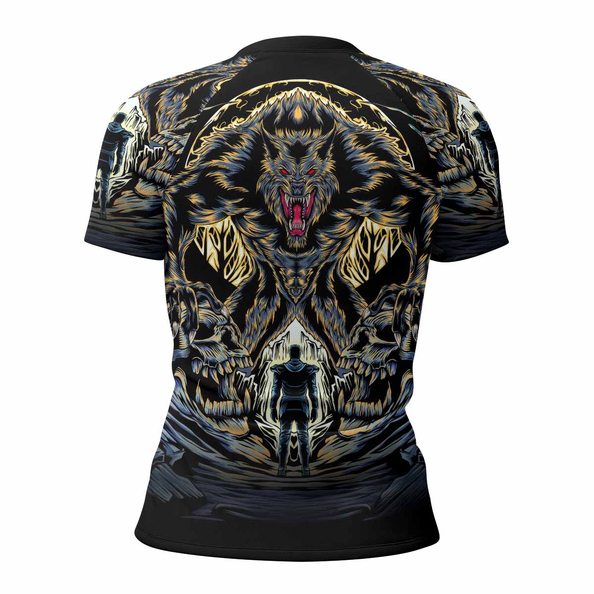 Wolf Rage Women's Rash Guard Short Sleeve - back view mockup 