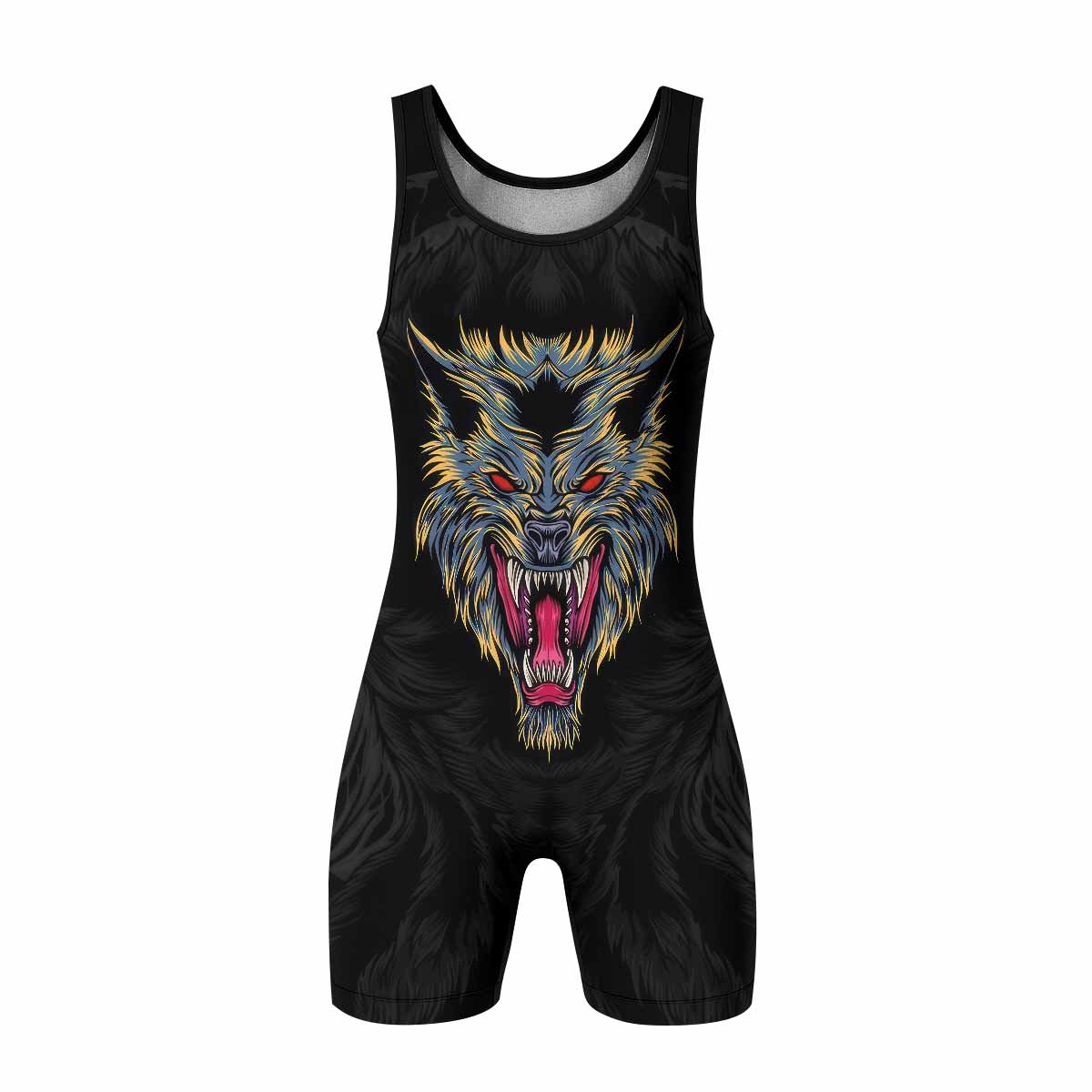 Wolf Rage Wrestling Singlet - front view mockup 