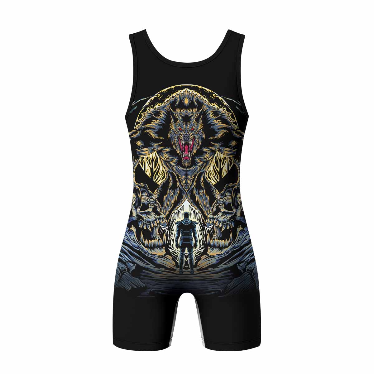Wolf Rage Wrestling Singlet - back view mockup 