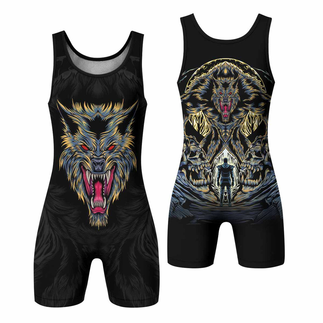 Wolf Rage Wrestling Singlet - front and back view