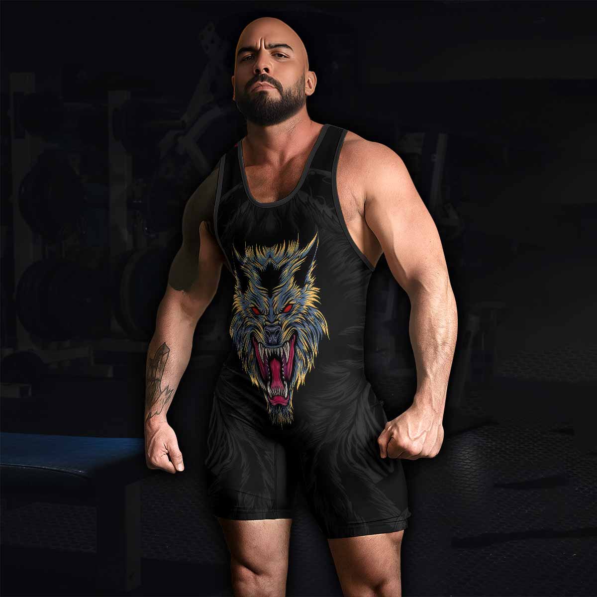 Wolf Rage Wrestling Singlet - men's lifestyle view
