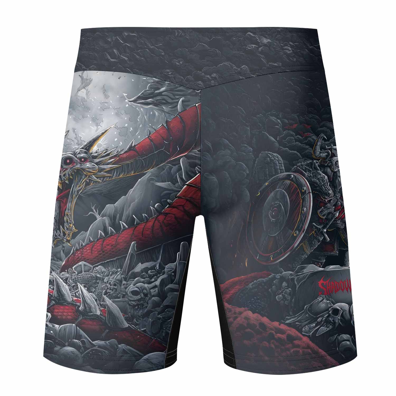 Wrath of the Undying Fight Shorts – back view mockup