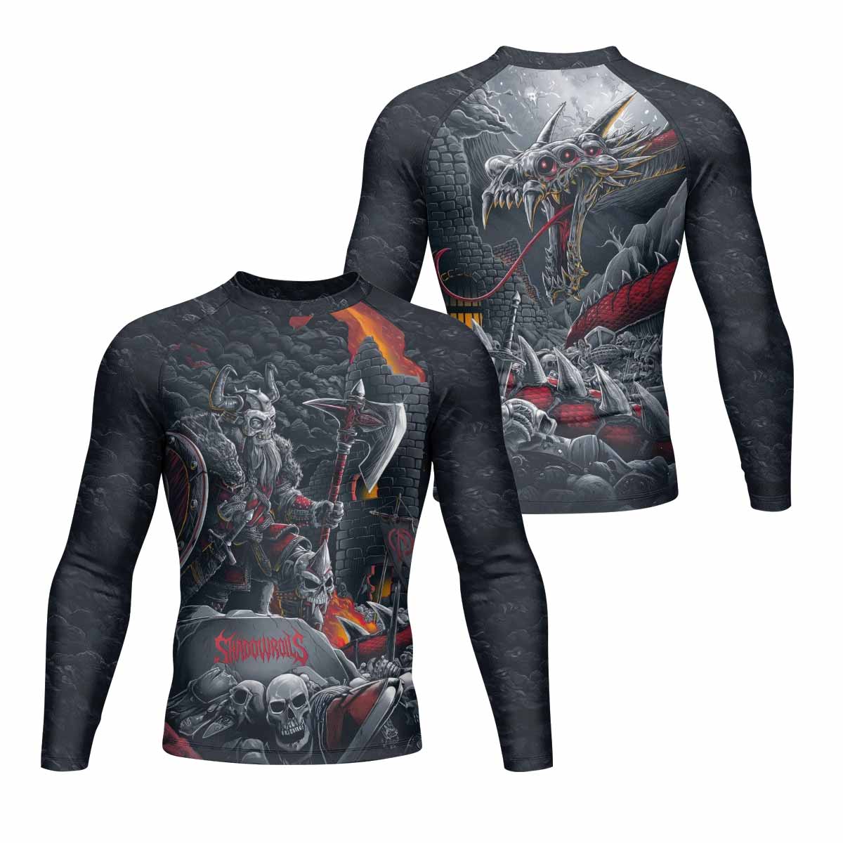 Wrath of the Undying Men’s Long Sleeve Rash Guard - front and back view