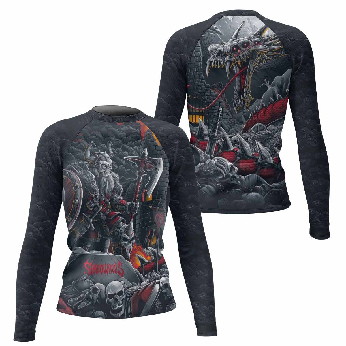Wrath of the Undying Women’s Long Sleeve Rash Guard - front and back view