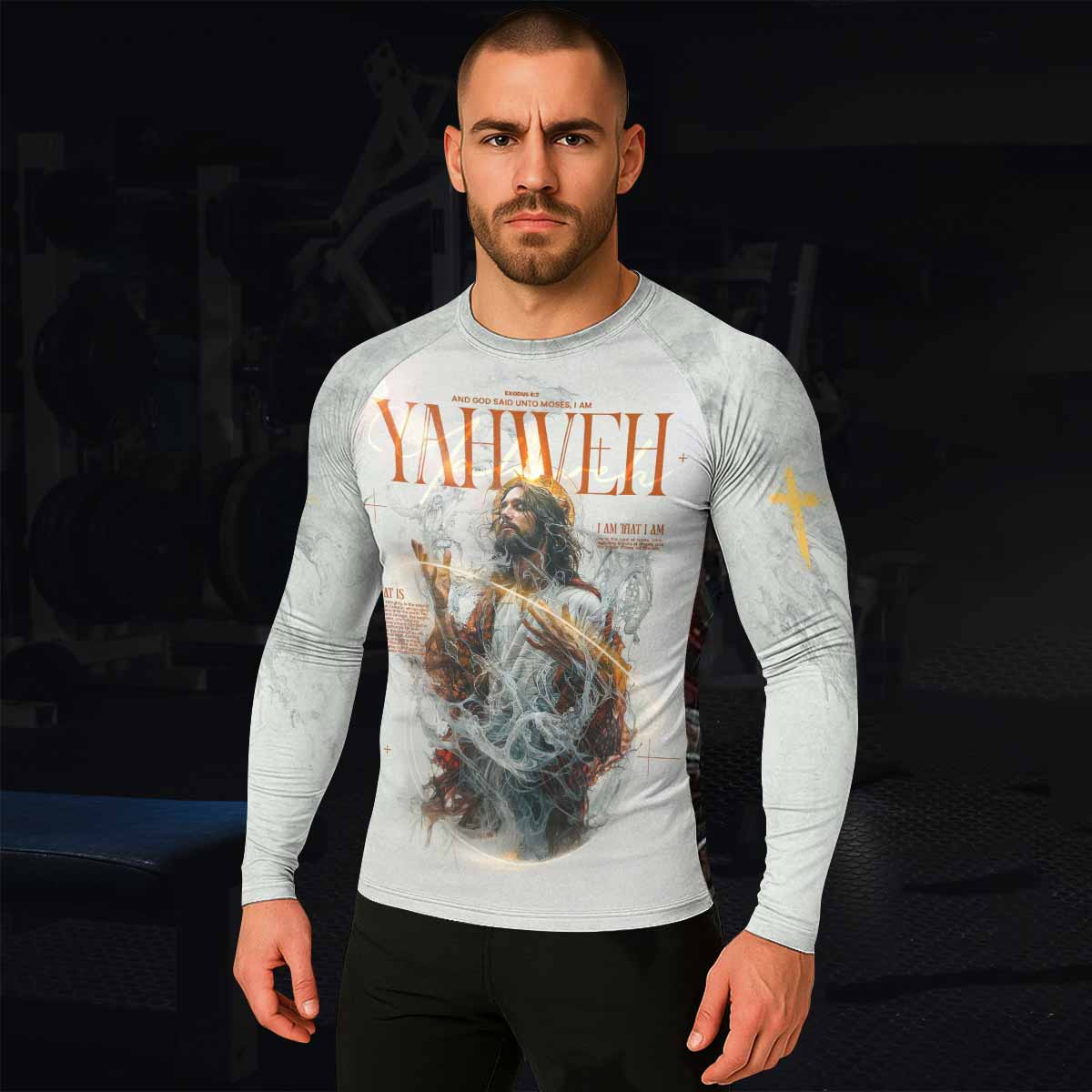Yahweh I Am That I Am Men's Rash Guard Long Sleeve - lifestyle view