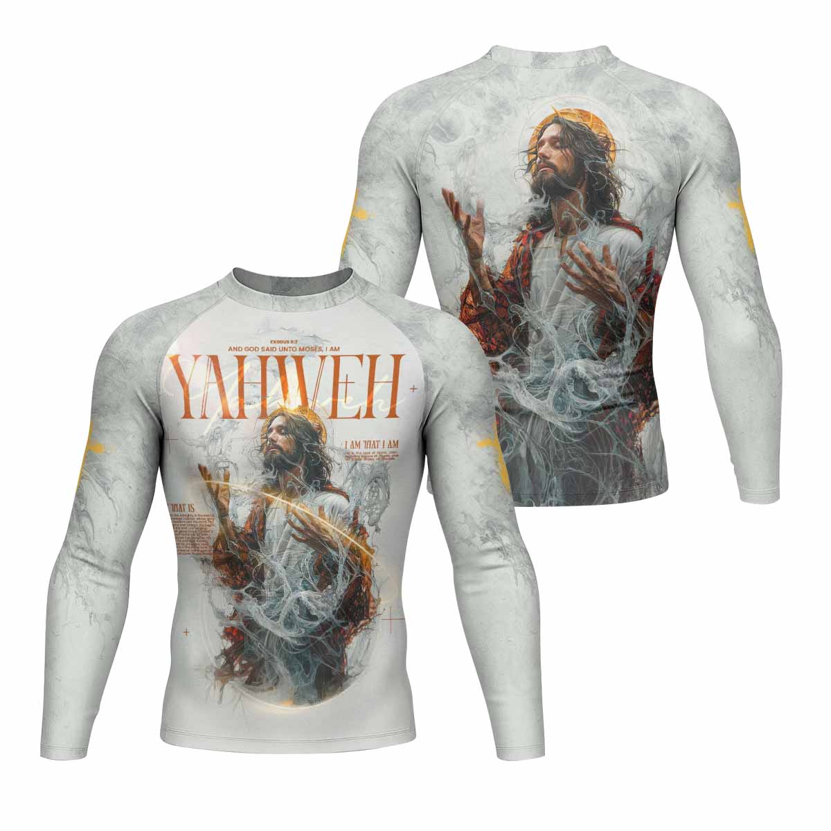 Yahweh I Am That I Am Men's Rash Guard Long Sleeve - front and back view