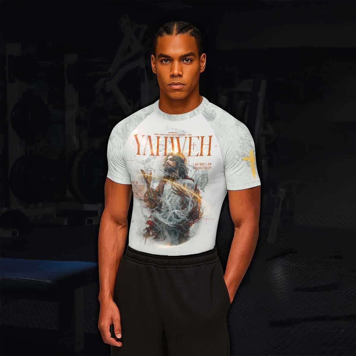 Yahweh I Am That I Am Men's Rash Guard Short Sleeve - lifestyle view
