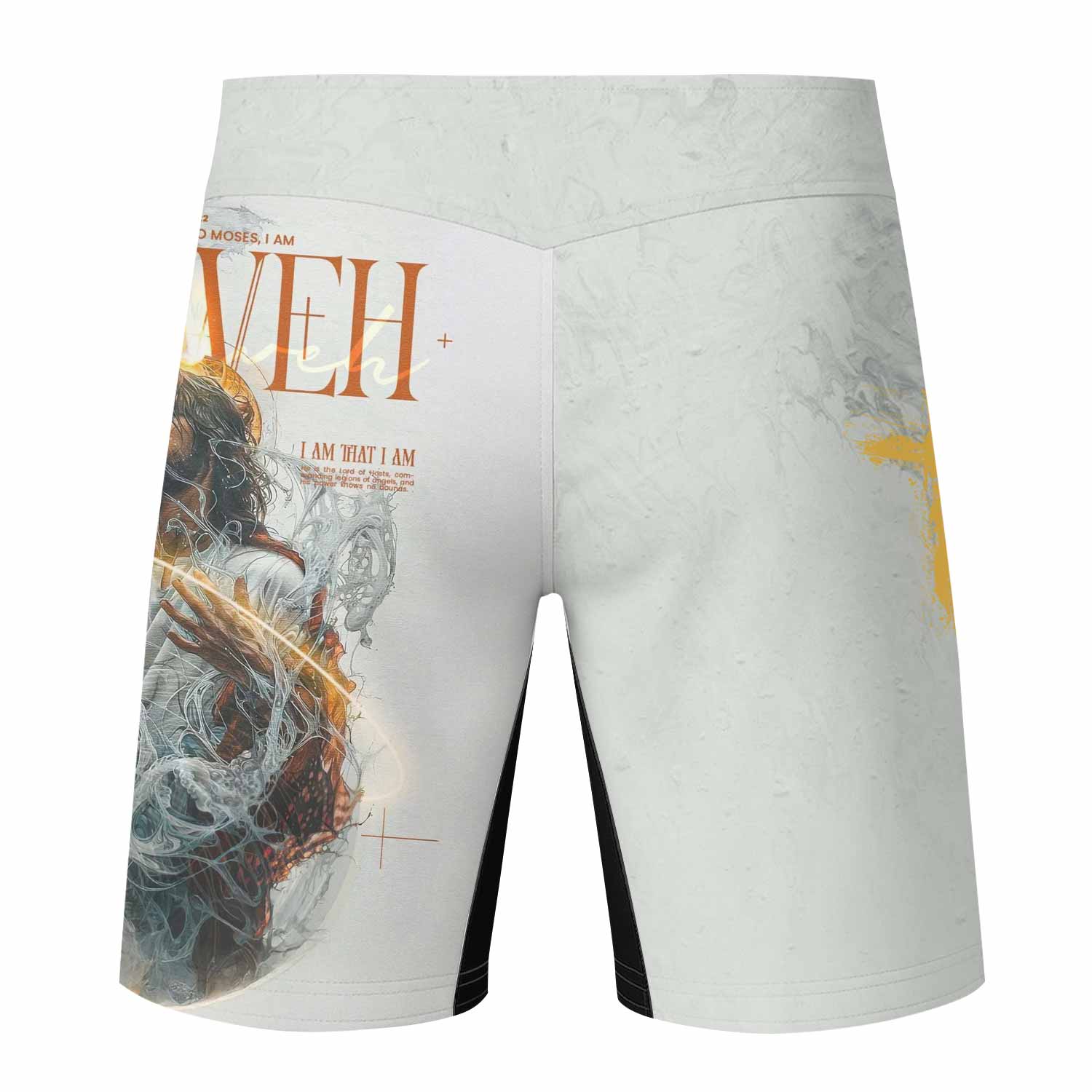 Yahweh I Am That I Am Fight Shorts - back view mockup