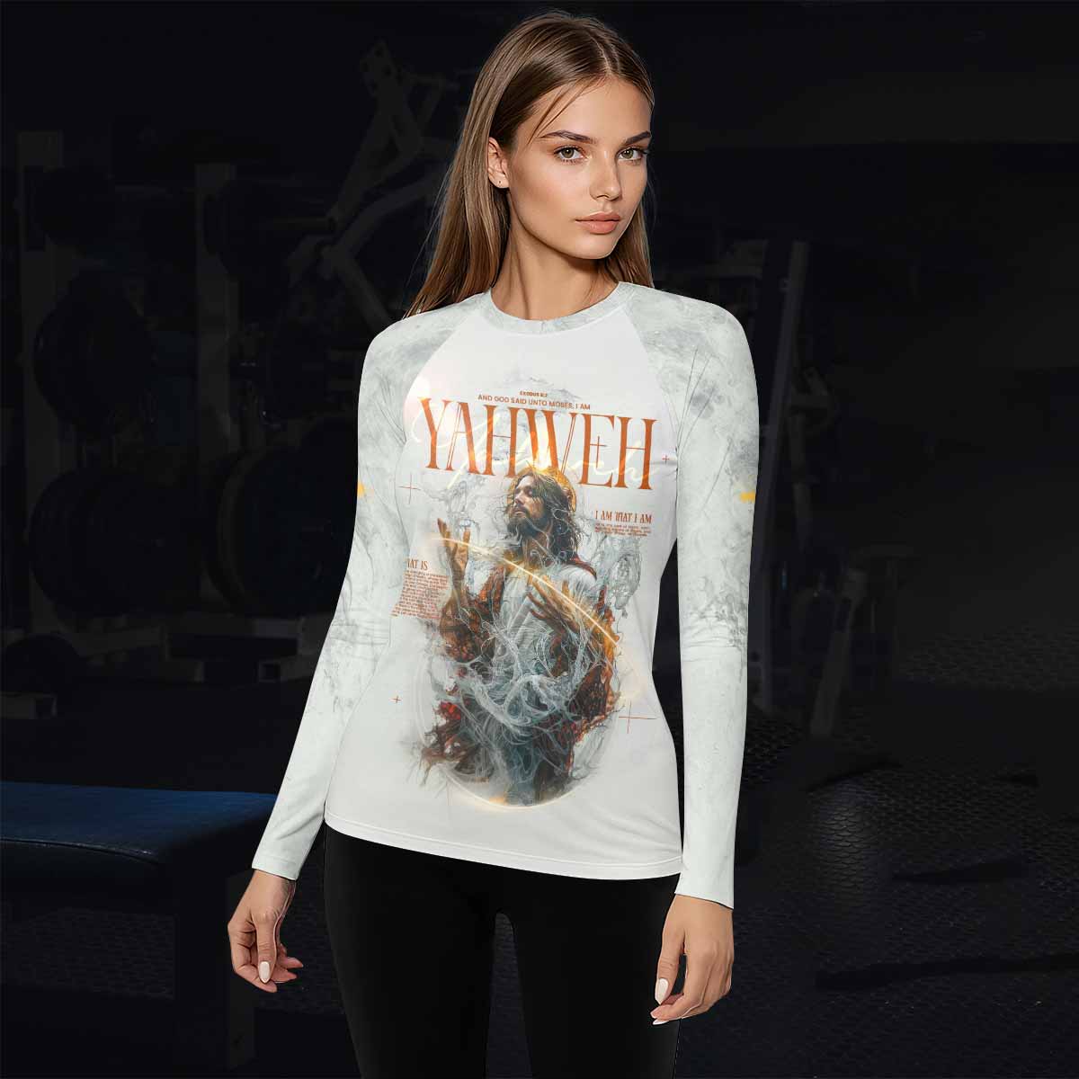 Yahweh I Am That I Am Women's Rash Guard Long Sleeve - lifestyle view