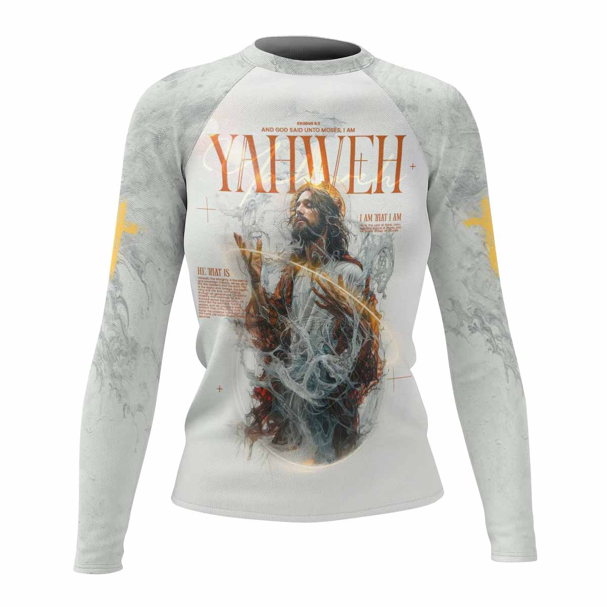 Yahweh I Am That I Am Women's Rash Guard Long Sleeve - front view mockup