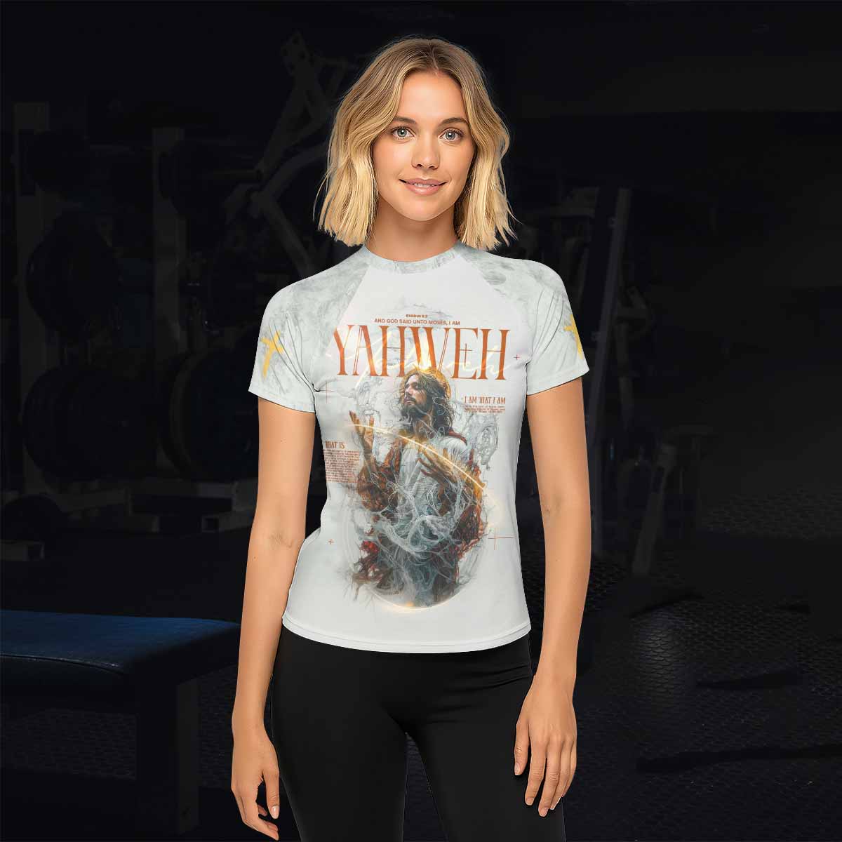 Yahweh I Am That I Am Women's Rash Guard Short Sleeve - lifestyle view