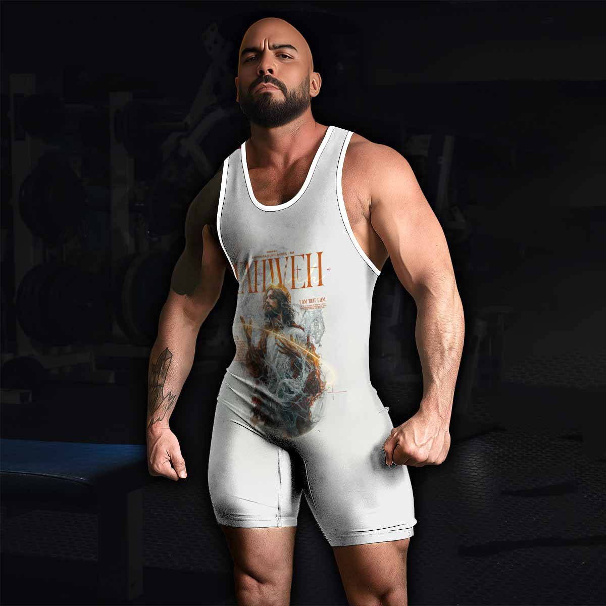 Yahweh I Am That I Am Wrestling Singlet - men's lifestyle view